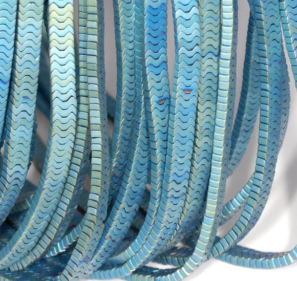 7X3MM Matte Green Hematite Gemstone Heishi Wave W Loose Beads 16.5 inch Full Strand (80000263-A47)