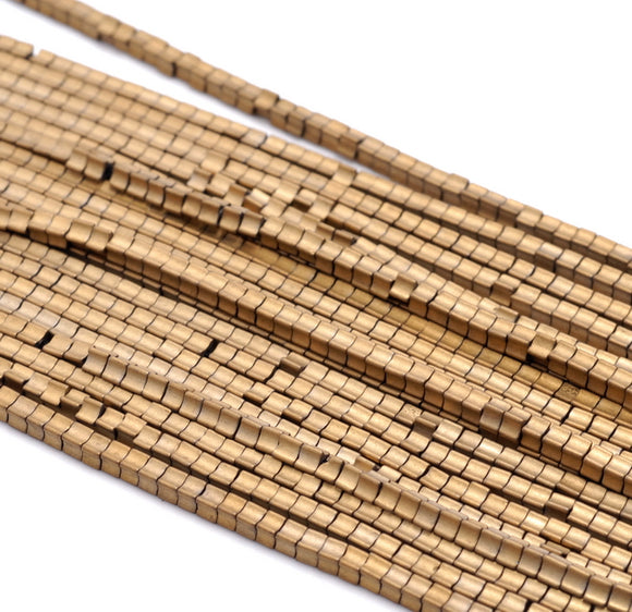 2MM Matte Gold Hematite Gemstone Square Rouded Cube Loose Beads 16 inch Full Strand (80000300-A48)