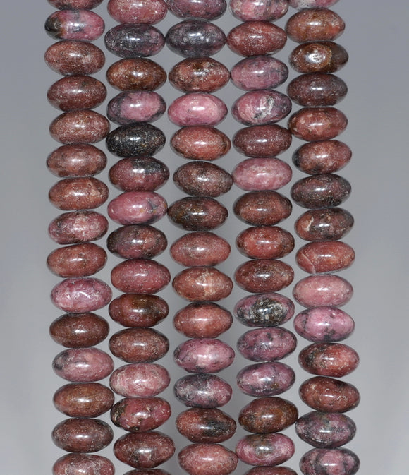 8X4MM Dark Pink Rhodonite Gemstone Rondelle Loose Beads 16 inch Full Strand (80000481-A75)