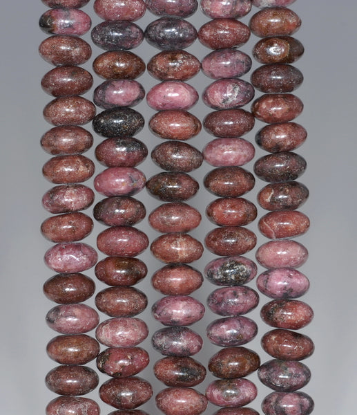 8X4MM Dark Pink Rhodonite Gemstone Rondelle Loose Beads 16 inch Full Strand (80000481-A75)