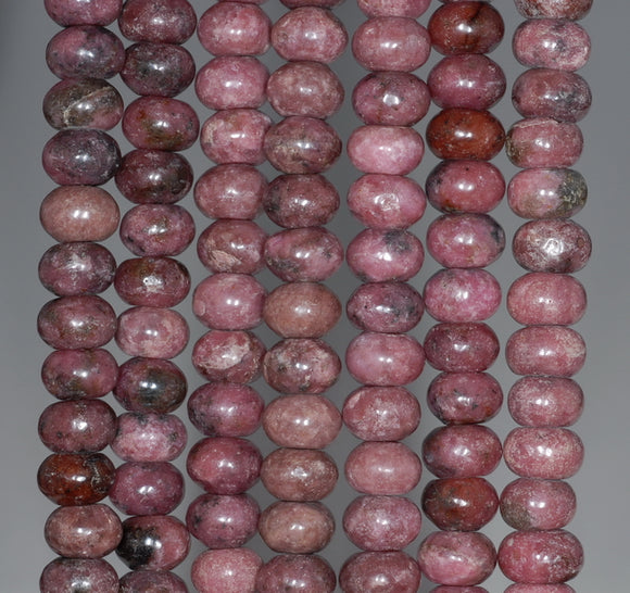 10X6MM Dark Pink Rhodonite Gemstone Rondelle Loose Beads 16 inch Full Strand (80000484-A75)