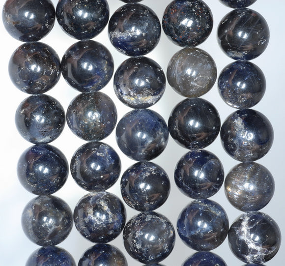 10MM Dark Blue Iolite Gemstone Grade A Round Loose Beads 7 inch Half Strand (80001167-A158)