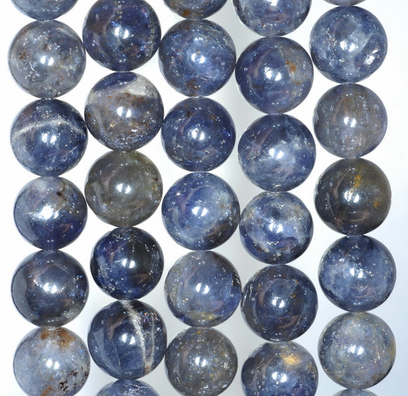 10MM Blue Iolite Gemstone Grade A Round Loose Beads 7 inch Half Strand (80001168-A158)
