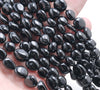 8-9MM Black Tourmaline Gemstone Round Flat Nugget Loose Beads 7.5 inch Half Strand (80001966 H-A30)