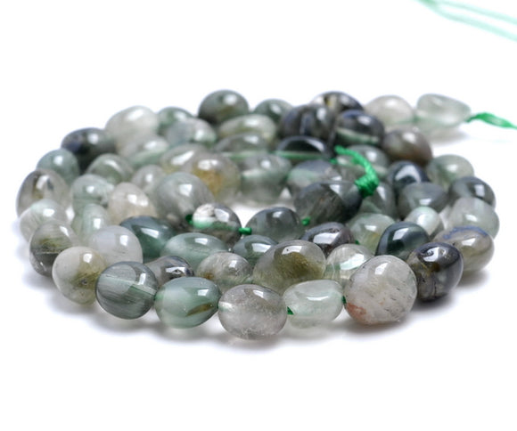 7-8MM Green Rutilated Quartz Gemstone Pebble Nugget Granule Loose Beads 7.5 inch Half Strand (80001972 H-A30)