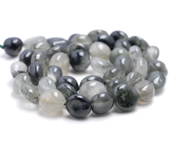 8-9MM Green Rutilated Quartz Gemstone Pebble Nugget Granule Loose Beads 7.5 inch Half Strand (80001976 H-A35)