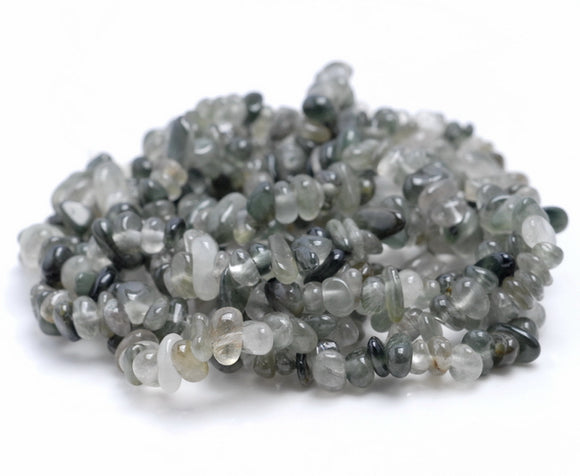 5-6MM Green Rutilated Quartz Gemstone Pebble Nugget Chip Loose Beads 34 inch (80002100-A12)