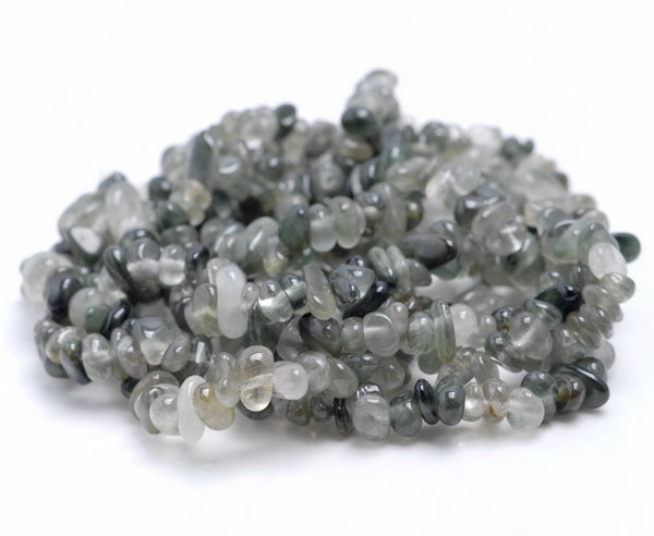 5-6MM Green Rutilated Quartz Gemstone Pebble Nugget Chip Loose Beads 34 inch (80002100-A12)