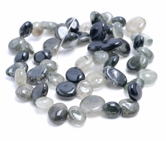 10-12MM Green Rutilated Quartz Gemstone Pebble Nugget Chip Loose Beads 15.5 inch (80002130-A7)