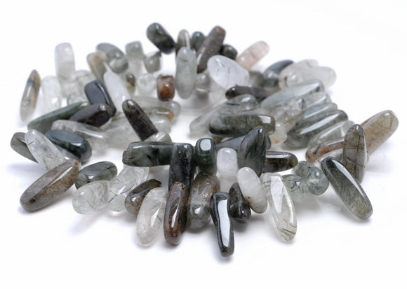 14-18MM Green Rutilated Quartz Gemstone Stick Pebble Chip Loose Beads 15.5 inch (80002162-A4)