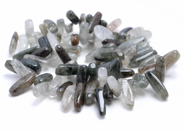 14-18MM Green Rutilated Quartz Gemstone Stick Pebble Chip Loose Beads 15.5 inch (80002162-A4)