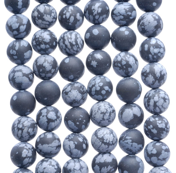 10MM Matte Snowflake Obsidian Gemstone Round Loose Beads 15 inch Full Strand (80002360-M9)