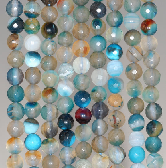 6MM Party Mix Agate Gemstone Faceted Round Loose Beads 14.5 inch Full Strand (80002878-A53)