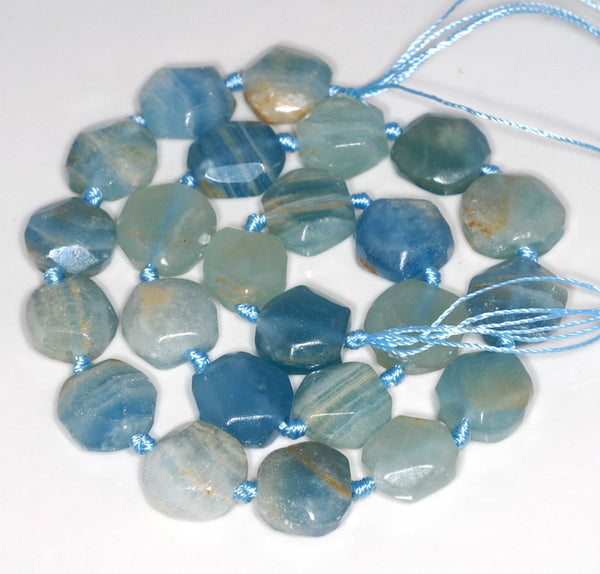 13-X14MM Blue Calcite Gemstone Faceted Round Nugget Loose Beads 7.5 inch Half Strand (80003316-B91)