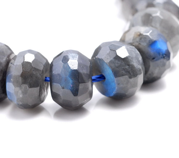 10-11MM Black Labradorite Gemstone Grade AA Faceted Rondelle Loose Beads 7.5 inch Half Strand (80003385-B85)