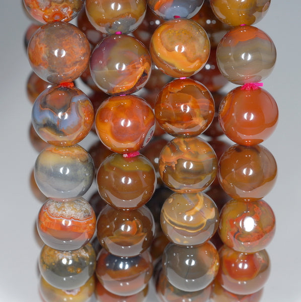10MM Natural Red Brown Agate Gemstone Grade AAA Round Loose Beads 7 inch Half Strand (80003406-A83)
