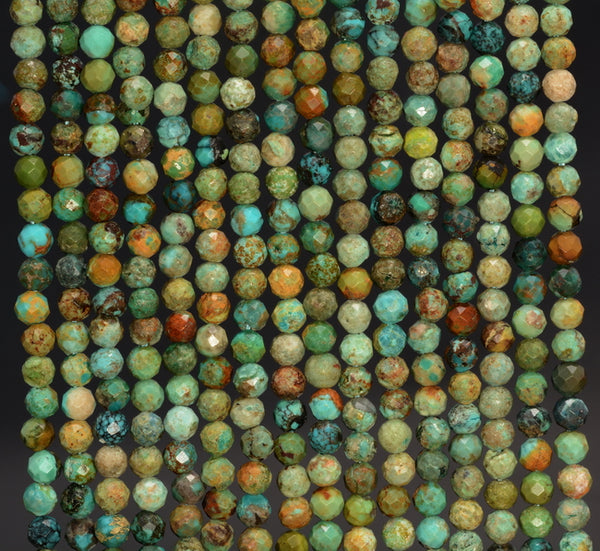 2.5MM Genuine Turquoise Gemstone Grade A Micro Faceted Round Loose Beads 15 inch Full Strand (80006519-A204)