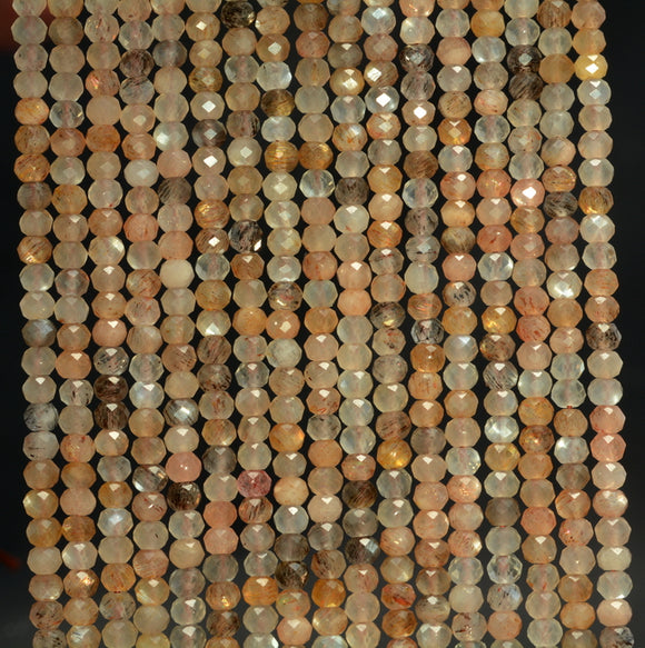 3x2MM Multi Color Sunstone Gemstone Grade AAA Micro Faceted Rondelle Loose Beads 15.5 inch Full Strand (80006542-A205)