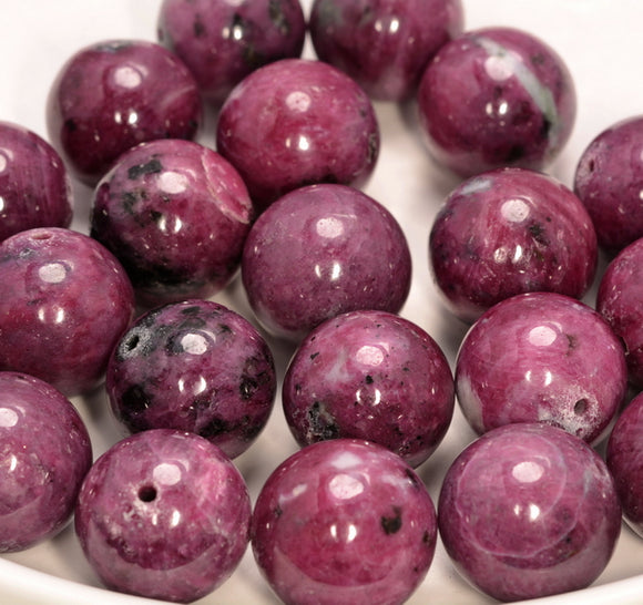 15MM Pink Red Ruby Gemstone Round Loose Beads (80006587-496)