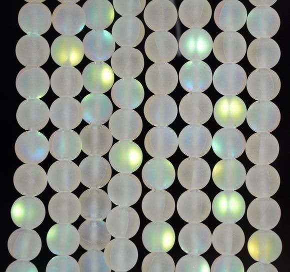 8MM White Matte Mystic Aura Quartz Gemstone Round Loose Beads 7 inch Half Strand (80006727 H-362)