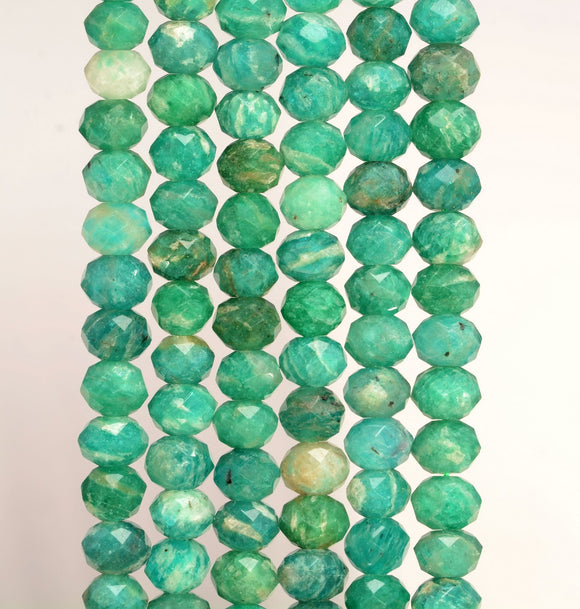6x5MM Russian Amazonite Gemstone Grade AA Micro Faceted Rondelle Loose Beads 15 inch Full Strand (80009951-A203)