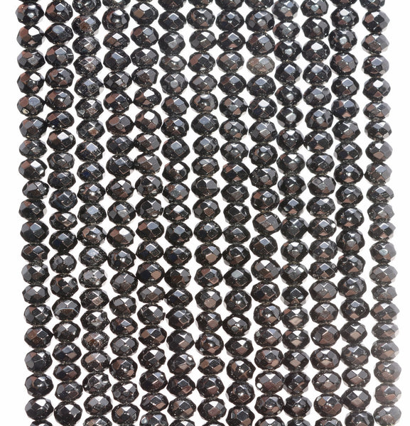 5x4MM Black Agate Gemstone Grade AAA Faceted Rondelle Loose Beads 15.5 inch Full Strand (80009972-A202)