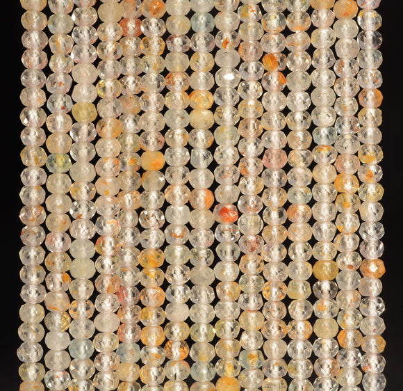 4x3MM Yellow White Genuine Topaz Gemstone Grade AAA Micro Faceted Rondelle Loose Beads 15.5 inch Full Strand (80009975-A202)