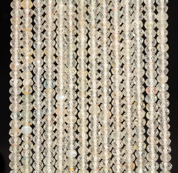 4x3MM White Topaz Gemstone Grade AAA Micro Faceted Rondelle Loose Beads 15.5 inch Full Strand (80009984-A202)