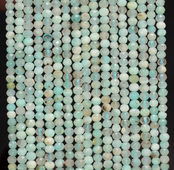 3x2MM Peru Amazonite Gemstone Grade A Micro Faceted Rondelle Loose Beads 15.5 inch Full Strand (80010007-A201)