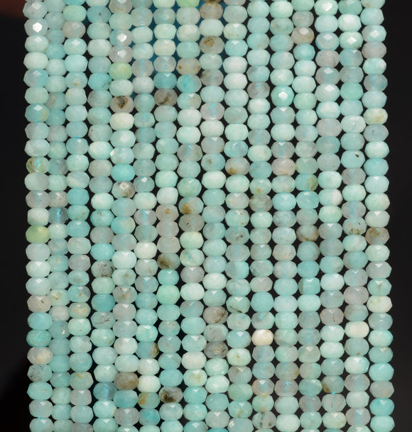 3x2MM Peru Amazonite Gemstone Grade A Micro Faceted Rondelle Loose Beads 15.5 inch Full Strand (80010008-A201)