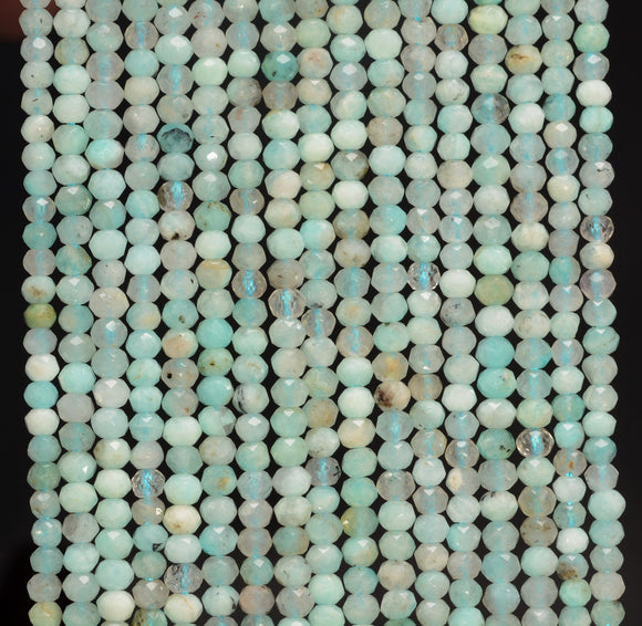3x2MM Peru Amazonite Gemstone Grade A Micro Faceted Rondelle Loose Beads 15.5 inch Full Strand (80010009-A201)