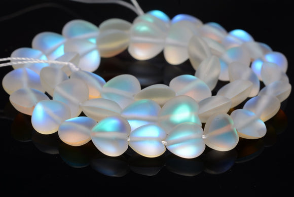 9MM Matte White Mystic Aura Quartz Gemstone Love Heart Loose Beads 7.5 inch Half Strand (80010120-A190)