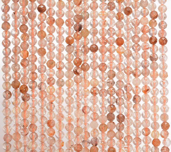 4MM Bronze Rutilated Quartz Gemstone Grade AA Micro Faceted Round Loose Beads 15.5 inch Full Strand (80010186-A194)
