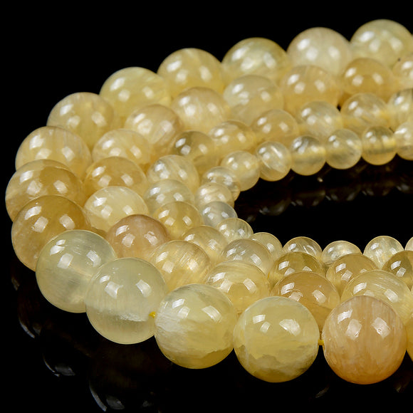 Natural Yellow Selenite Gemstone Grade AAA Round 4MM 6MM 8MM 10MM 12MM Loose Beads (D403)