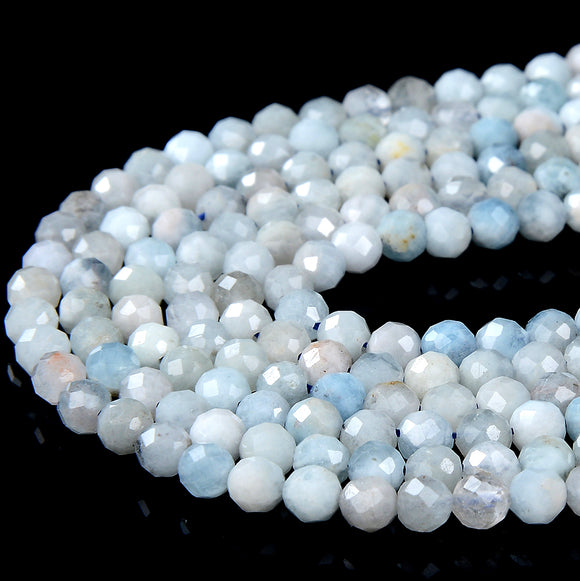 4MM Natural Aquamarine Gemstone Grade A Micro Faceted Round Loose Beads 15 inch Full Strand (80016233-P51)