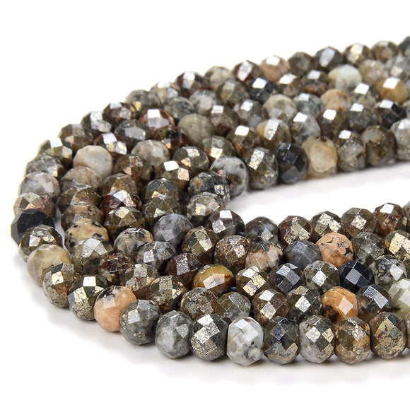 5X4MM Natural Healer’s Gold Iron Pyrite Gemstone Grade AAA Micro Faceted Rondelle Loose Beads (P37)