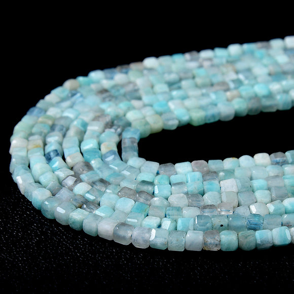 2MM Natural Peruvian Amazonite Gemstone Grade AA Micro Faceted Diamond Cut Cube Loose Beads (P39)
