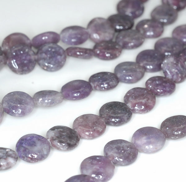 10mm Purple Lepidolite Gemstone Grade A Flat Round Loose Beads 16 inch Full Strand (90188410-655)