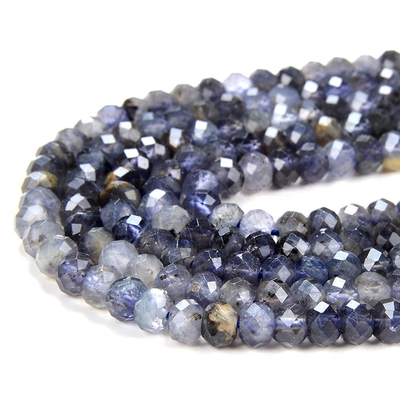 6X4MM Natural Iolite Gemstone Grade AA Micro Faceted Rondelle Loose Beads (P37)