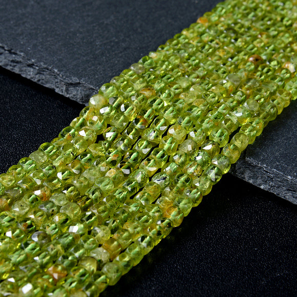 4MM Natural Peridot Gemstone Grade AA Micro Faceted Cube Loose Beads (P44)