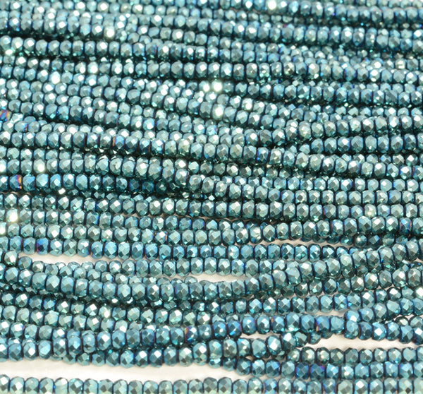 3x2mm Green Hematite Gemstone Micro Faceted Rondelle Loose Beads 15.5 inch Full Strand (80007532-A263)