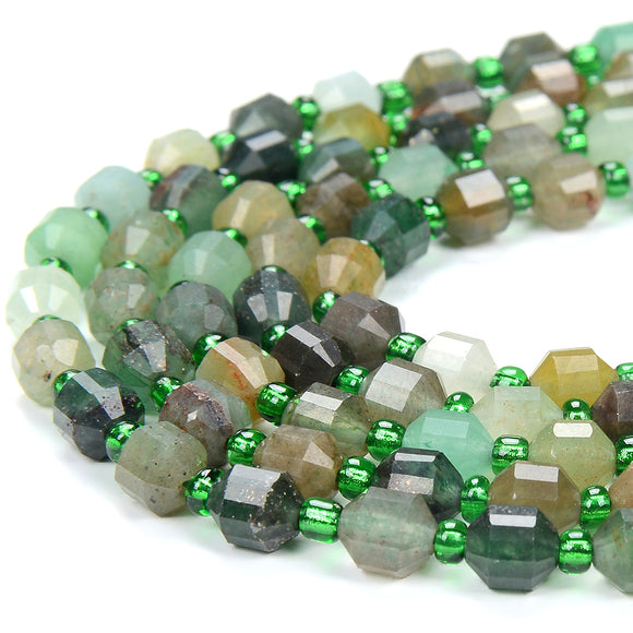 6MM Natural Multi Color Green Aventurine Gemstone Grade AA Faceted Prism Double Point Cut Loose Beads (D342)