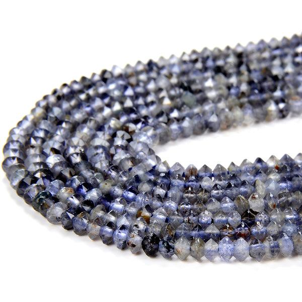 3X2MM Natural Iolite Gemstone Grade A Bicone Faceted Rondelle Saucer Loose Beads 15 inch Full Strand (80015383-P46)
