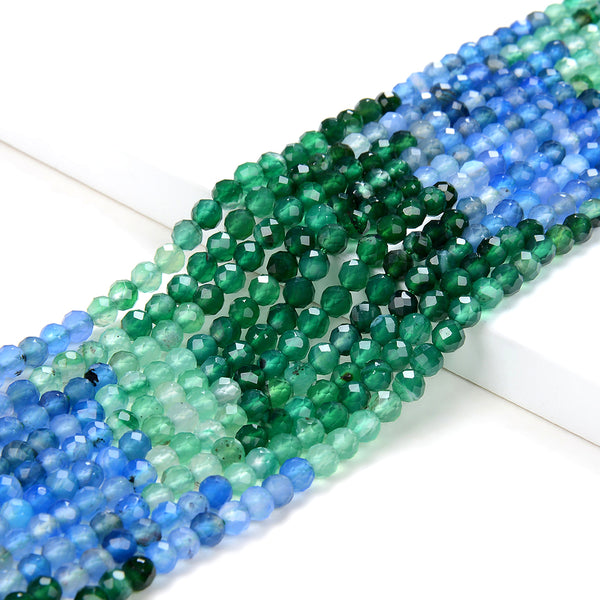 4MM Multi Color Blue Green Carnelian Agate Gemstone Grade AAA Micro Faceted Round Loose Beads 15.5 inch Full Strand (80009387-P29)