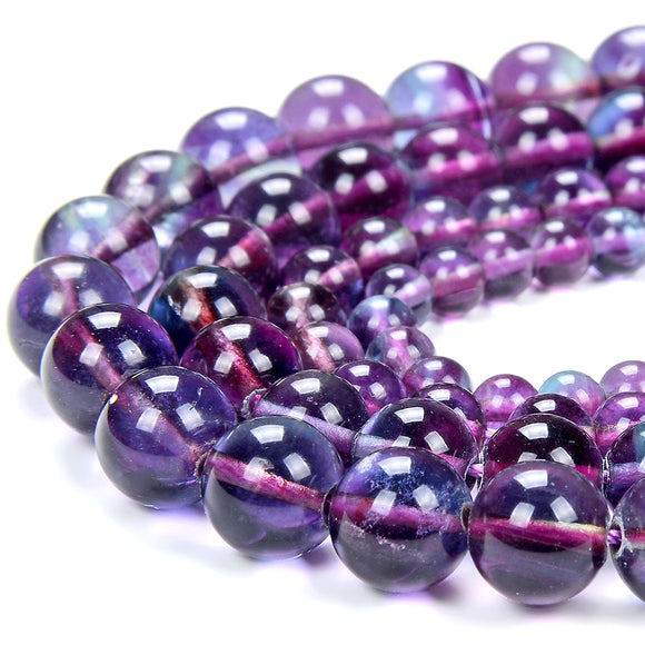 Natural Fluorite Purple Blue Gemstone Grade AA Round 5MM 6MM 7MM 8MM 9MM Loose Beads (D333)