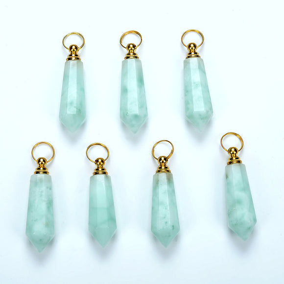 49X15MM Natural Green Moonstone Gemstone Perfume Bottle Pendant Faceted Point, Essential Oil Bottle Beads 1 Bead (80017246-P71)