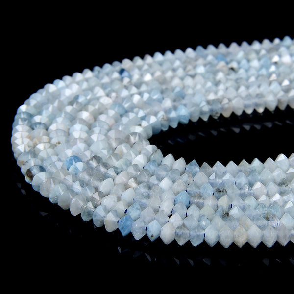 3X2MM Natural Aquamarine Gemstone Grade AA Bicone Faceted Rondelle Saucer Loose Beads 15 inch Full Strand (80009277-P25)