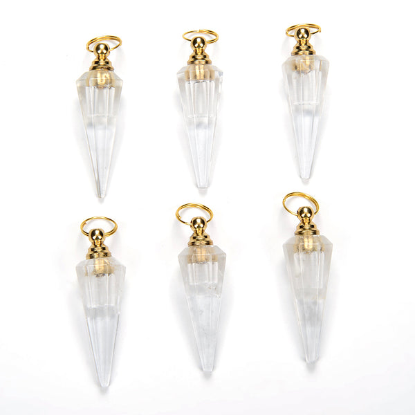 39X15MM Natural Rock Crystal Clear Quartz Gemstone Perfume Bottle Pendant Hexagon Healing Point, Essential Oil Bottle Beads 1 Bead (80017270-P73)