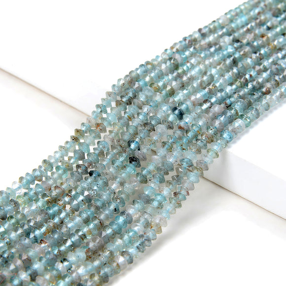 3X2MM Natural Aqua Blue Apatite Gemstone Grade A Bicone Faceted Rondelle Saucer Loose Beads 15 inch Full Strand (80009452-P34)