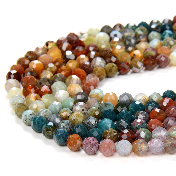 Natural Ocean Jasper Multi Color Gemstone Grade AAA Micro Faceted Round 3MM 4MM Loose Beads 15 inch Full Strand (P27)